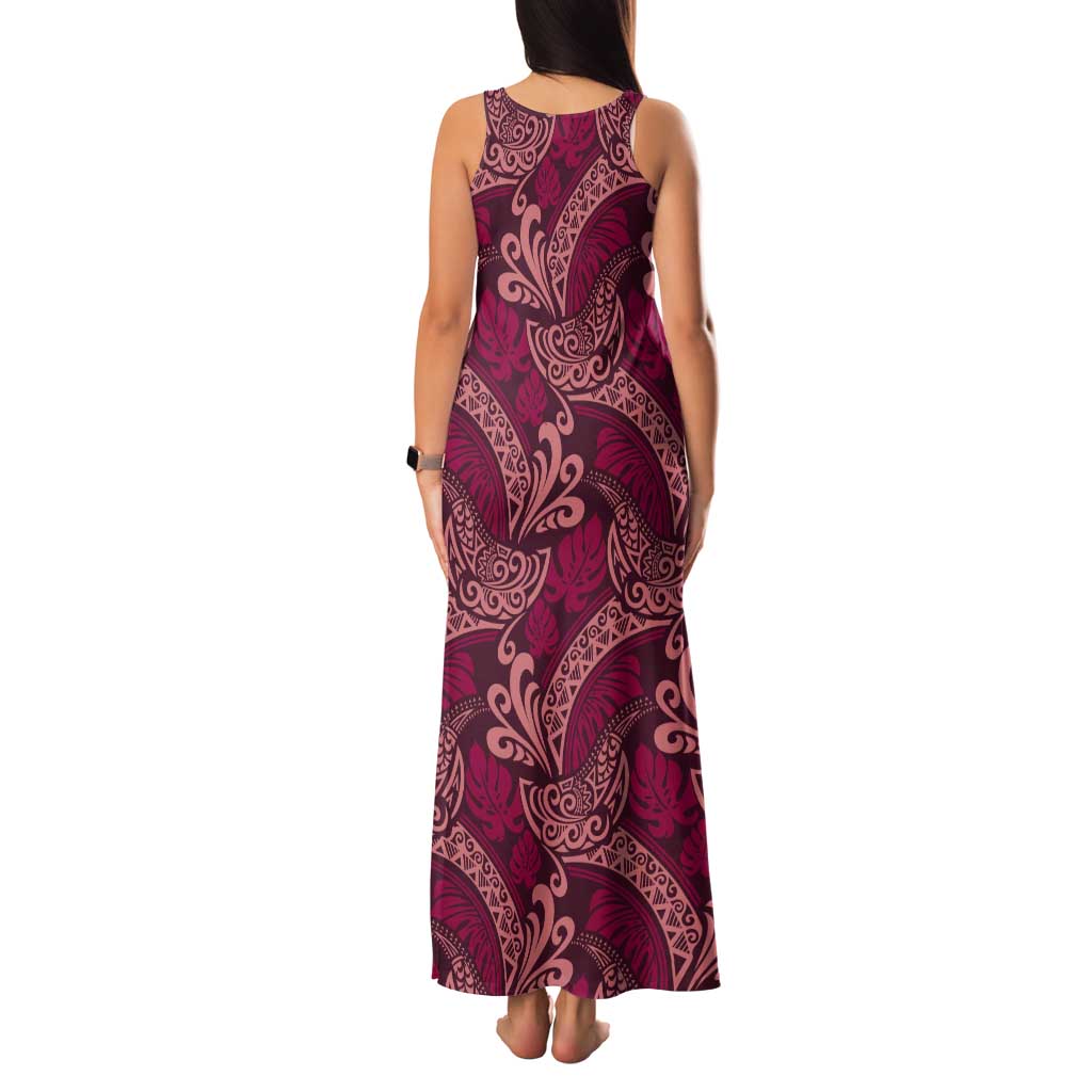 Sweet Pink Monstera Tank Maxi Dress Polynesian Tribal Pattern LT01 - Polynesian Pride