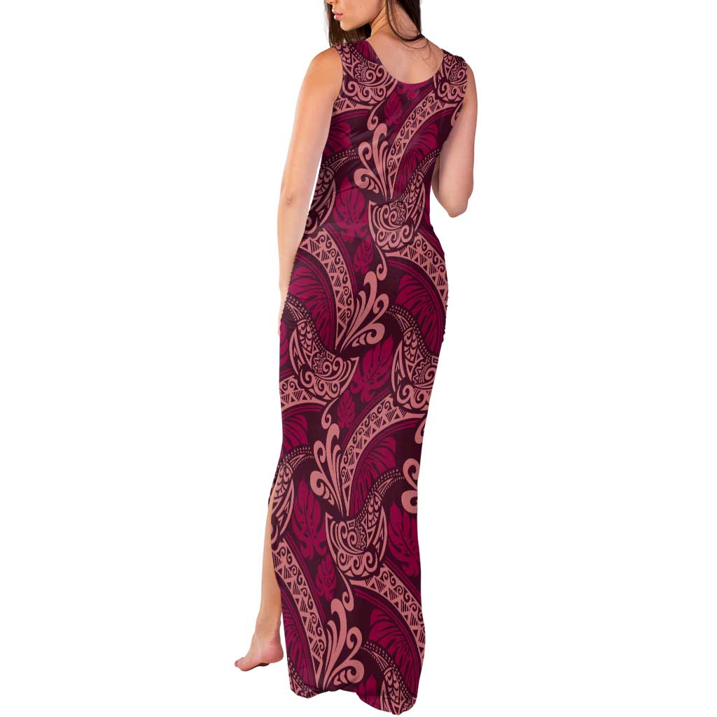Sweet Pink Monstera Tank Maxi Dress Polynesian Tribal Pattern LT01 - Polynesian Pride