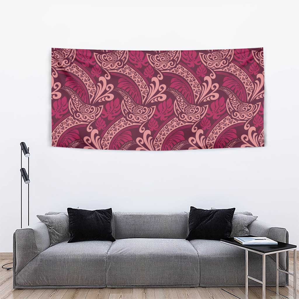 Sweet Pink Monstera Tapestry Polynesian Tribal Pattern - Polynesian Pride