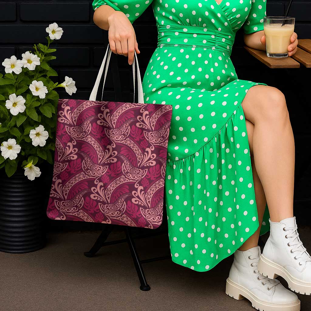 Sweet Pink Monstera Tote Bag Polynesian Tribal Pattern - Polynesian Pride