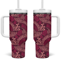 Sweet Pink Monstera Tumbler With Handle Polynesian Tribal Pattern - Polynesian Pride