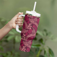 Sweet Pink Monstera Tumbler With Handle Polynesian Tribal Pattern - Polynesian Pride