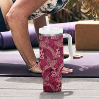 Sweet Pink Monstera Tumbler With Handle Polynesian Tribal Pattern - Polynesian Pride