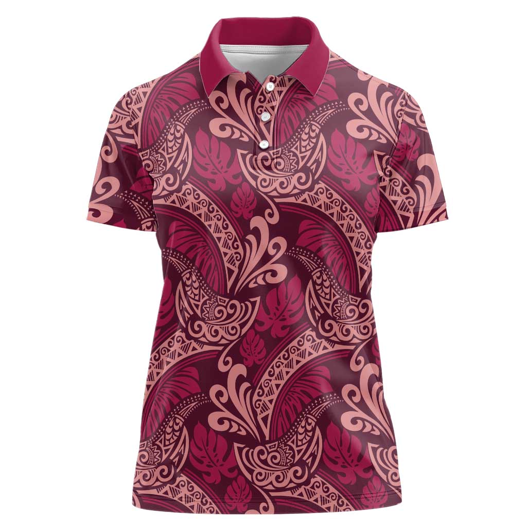 Sweet Pink Monstera Women Polo Shirt Polynesian Tribal Pattern LT01 Female Pink - Polynesian Pride