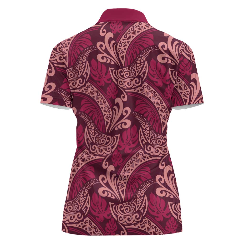 Sweet Pink Monstera Women Polo Shirt Polynesian Tribal Pattern LT01 - Polynesian Pride