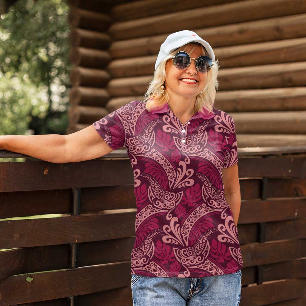 Sweet Pink Monstera Women Polo Shirt Polynesian Tribal Pattern LT01 - Polynesian Pride