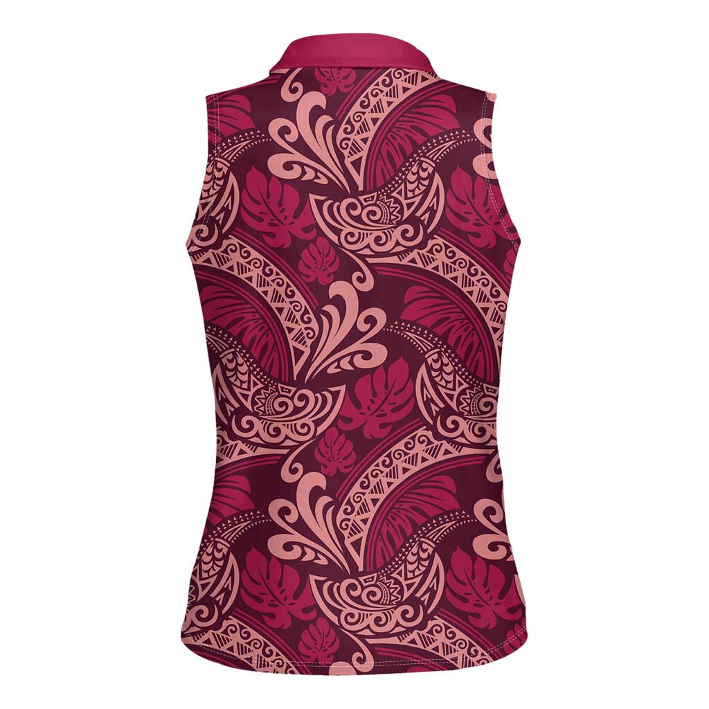 Sweet Pink Monstera Women Sleeveless Polo Shirt Polynesian Tribal Pattern LT01 - Polynesian Pride