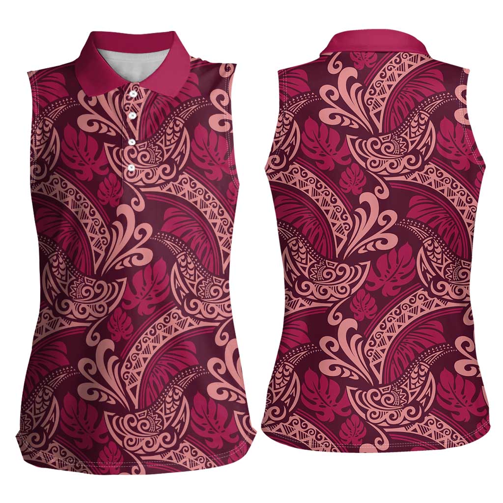 Sweet Pink Monstera Women Sleeveless Polo Shirt Polynesian Tribal Pattern LT01 - Polynesian Pride