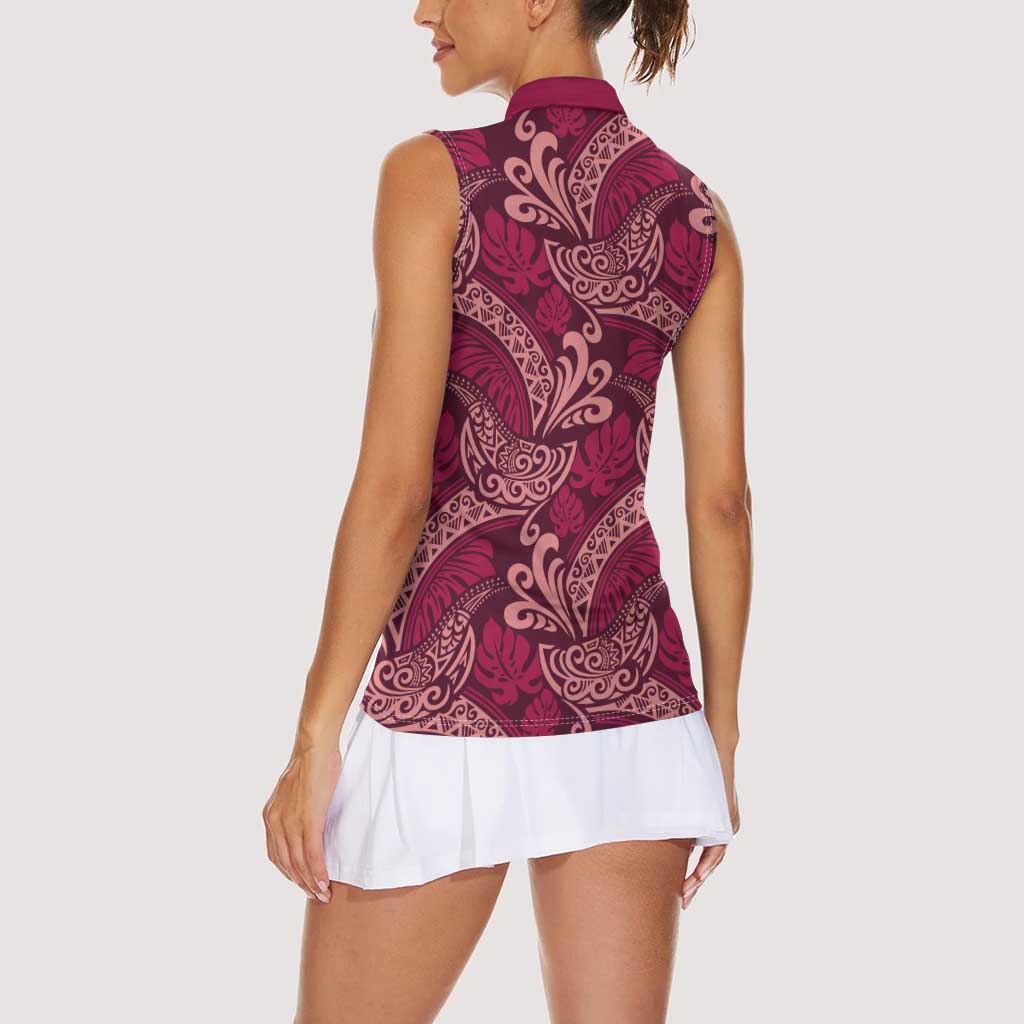 Sweet Pink Monstera Women Sleeveless Polo Shirt Polynesian Tribal Pattern LT01 - Polynesian Pride