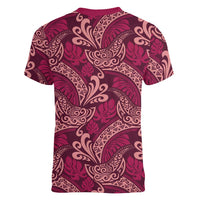 Sweet Pink Monstera Women V-Neck T-Shirt Polynesian Tribal Pattern LT01 - Polynesian Pride