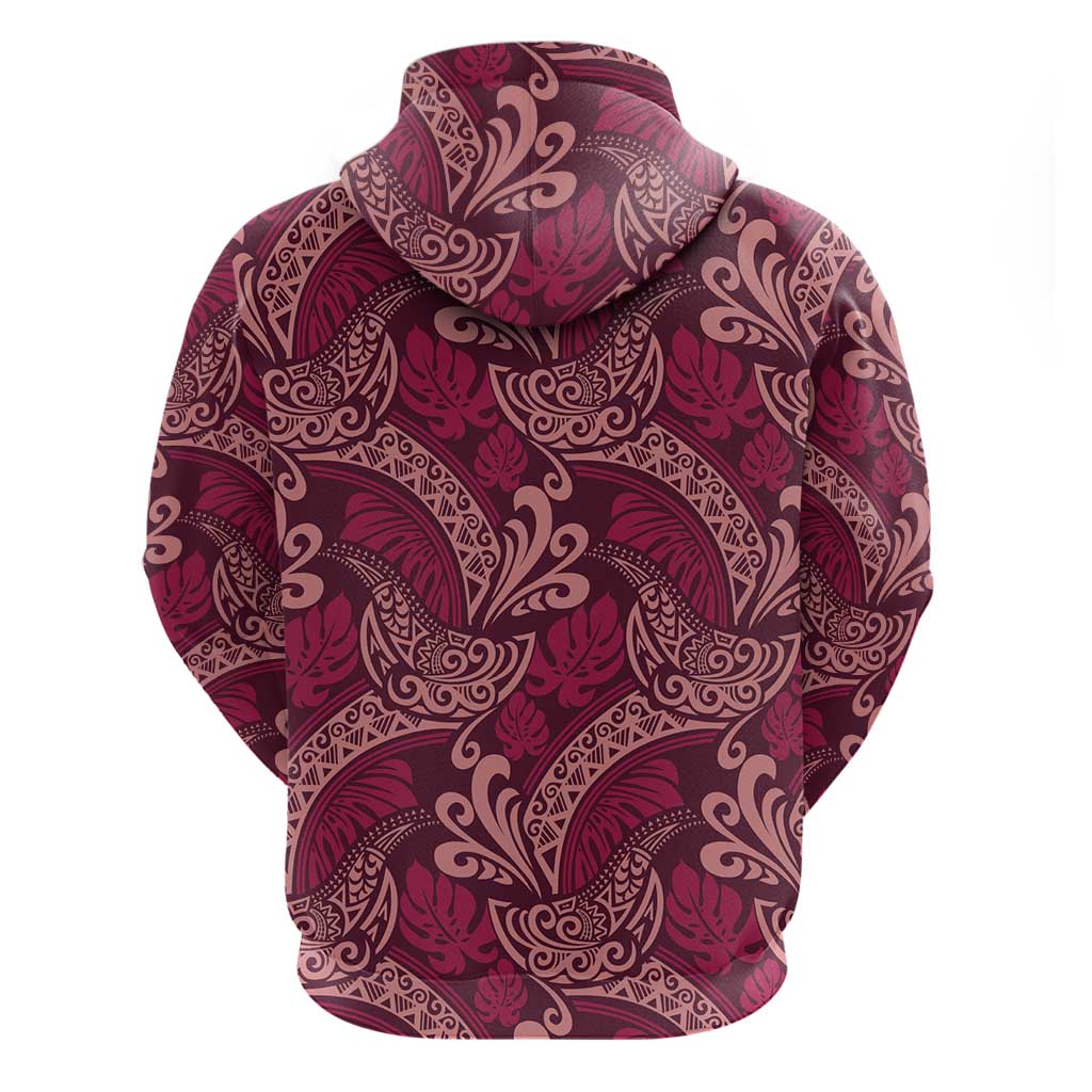 Sweet Pink Monstera Zip Hoodie Polynesian Tribal Pattern LT01 - Polynesian Pride