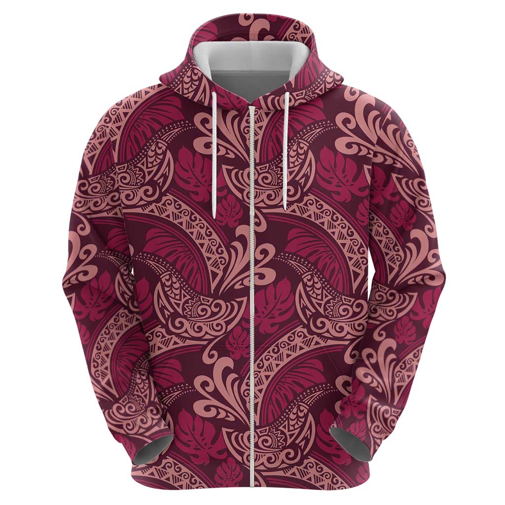 Sweet Pink Monstera Zip Hoodie Polynesian Tribal Pattern LT01 - Polynesian Pride