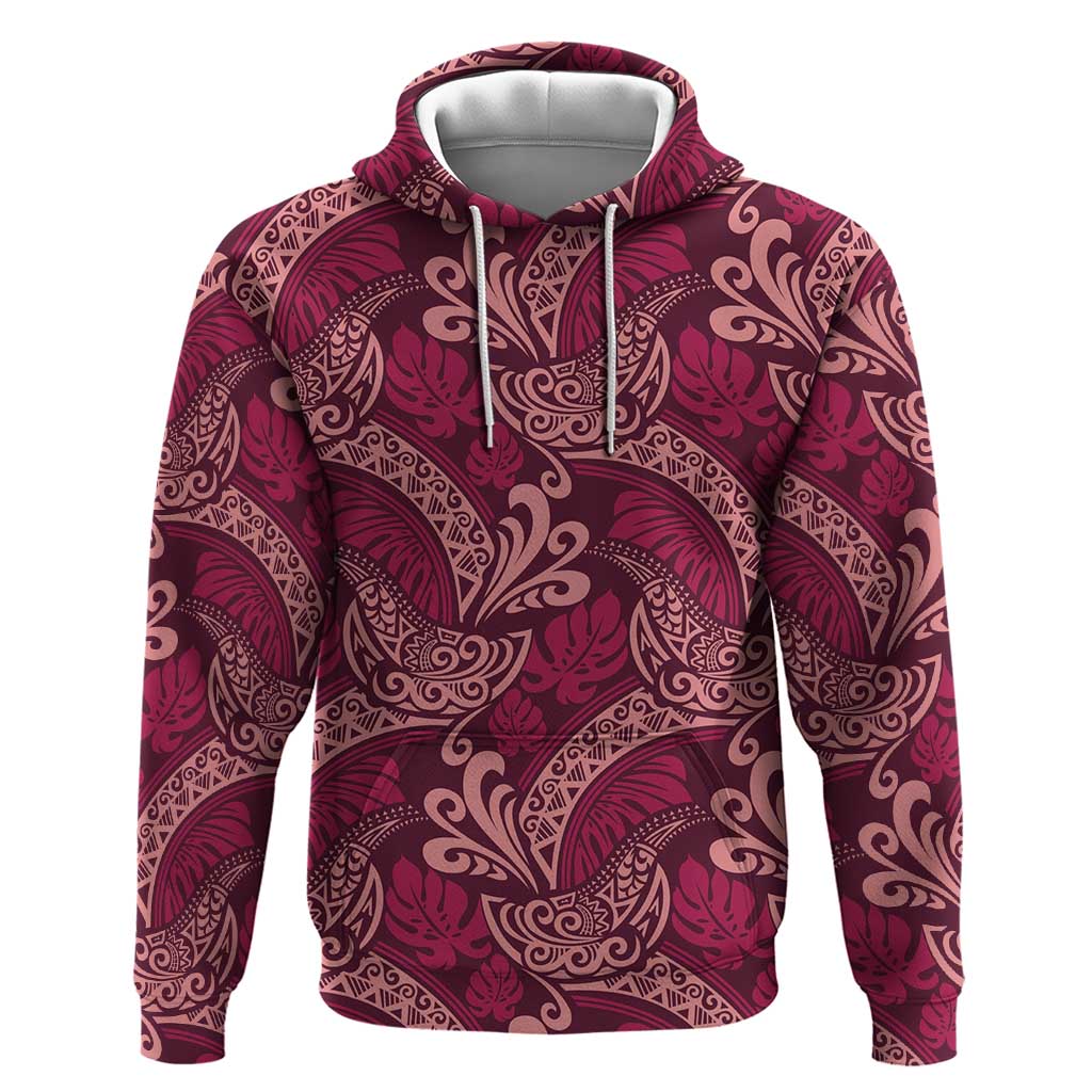 Sweet Pink Monstera Zip Hoodie Polynesian Tribal Pattern LT01 Pullover Hoodie Pink - Polynesian Pride