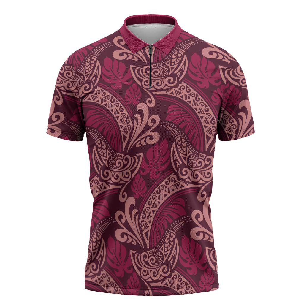 Sweet Pink Monstera Zipper Polo Shirt Polynesian Tribal Pattern LT01 Pink - Polynesian Pride