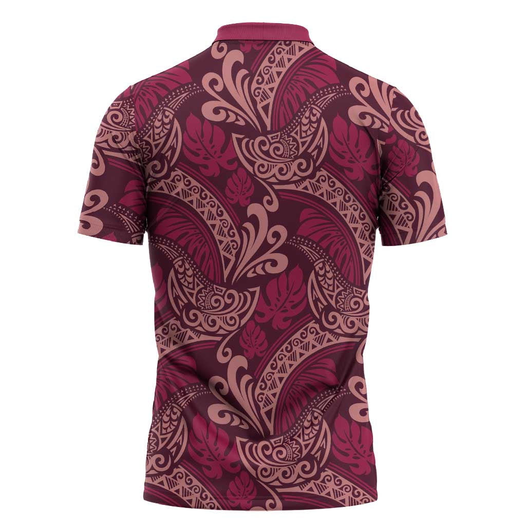 Sweet Pink Monstera Zipper Polo Shirt Polynesian Tribal Pattern LT01 - Polynesian Pride