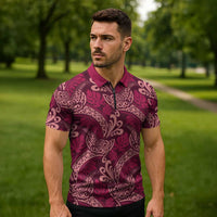 Sweet Pink Monstera Zipper Polo Shirt Polynesian Tribal Pattern LT01 - Polynesian Pride