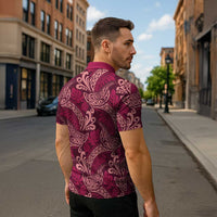 Sweet Pink Monstera Zipper Polo Shirt Polynesian Tribal Pattern LT01 - Polynesian Pride