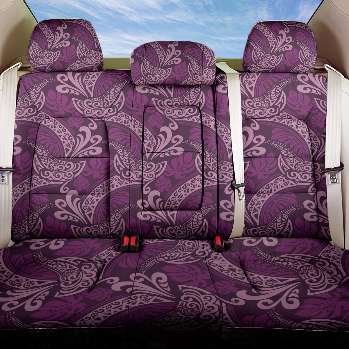 Royal Purple Monstera Back Car Seat Cover Polynesian Tribal Pattern LT01 One Size Purple - Polynesian Pride