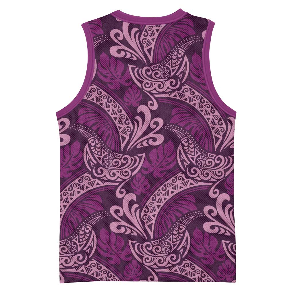 Royal Purple Monstera Basketball Jersey Polynesian Tribal Pattern LT01 - Polynesian Pride