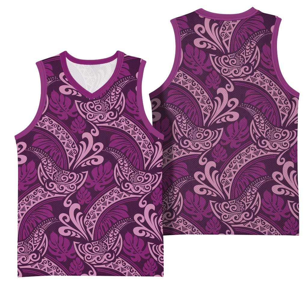 Royal Purple Monstera Basketball Jersey Polynesian Tribal Pattern LT01 - Polynesian Pride