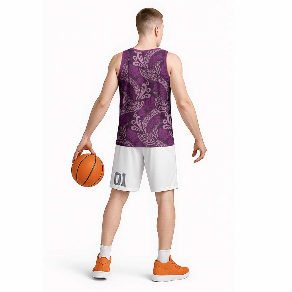 Royal Purple Monstera Basketball Jersey Polynesian Tribal Pattern LT01 - Polynesian Pride