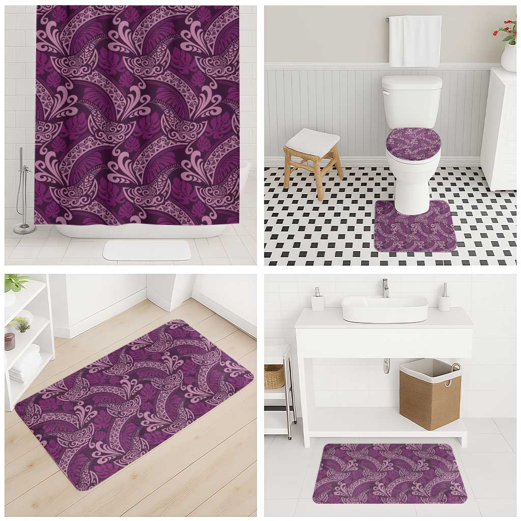 Royal Purple Monstera Bathroom Set Polynesian Tribal Pattern - Polynesian Pride
