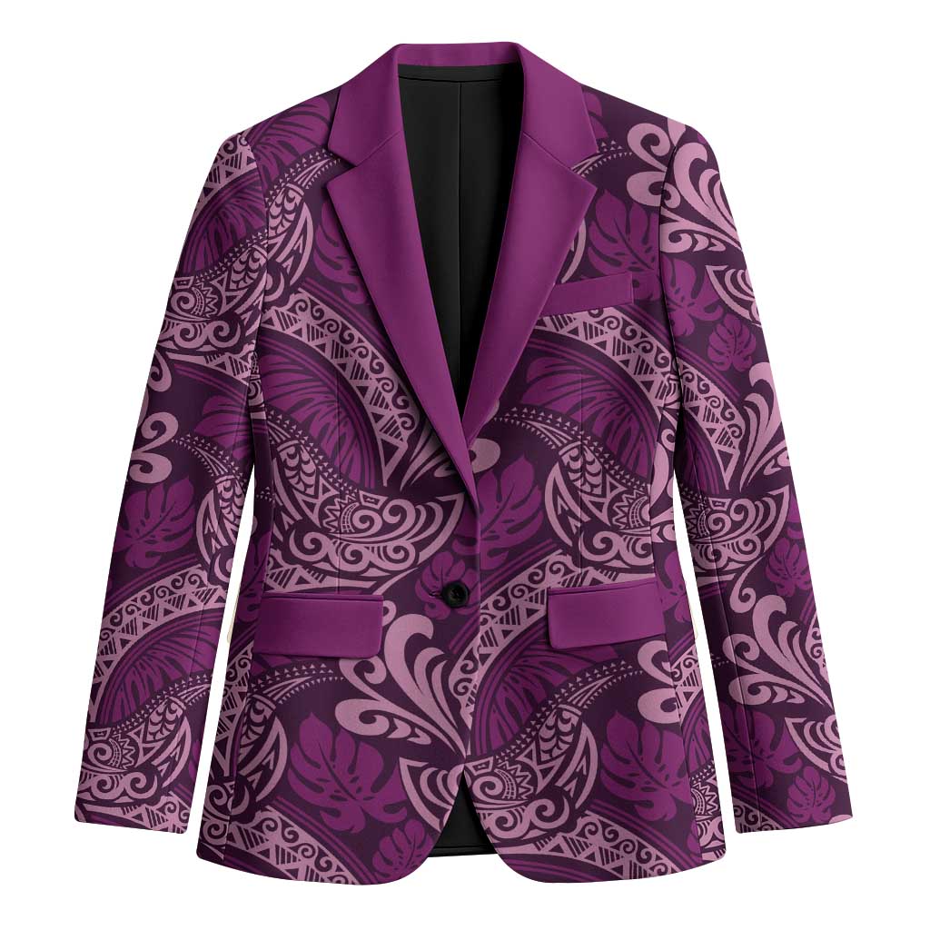 Royal Purple Monstera Blazer Polynesian Tribal Pattern - Polynesian Pride