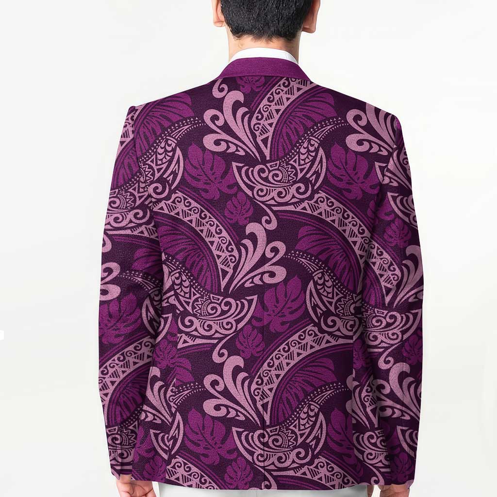 Royal Purple Monstera Blazer Polynesian Tribal Pattern - Polynesian Pride