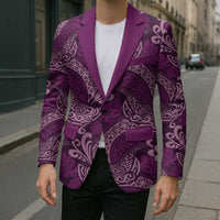 Royal Purple Monstera Blazer Polynesian Tribal Pattern - Polynesian Pride