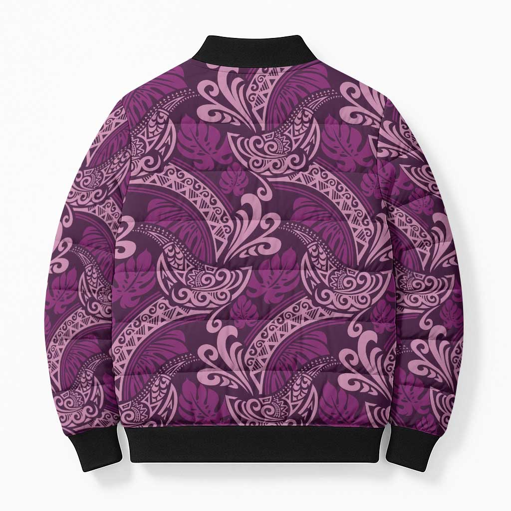 Royal Purple Monstera Bomber Puffer Jacket Polynesian Tribal Pattern LT01 - Polynesian Pride