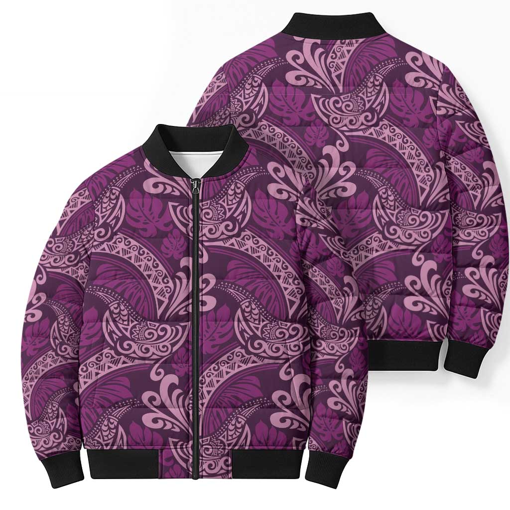 Royal Purple Monstera Bomber Puffer Jacket Polynesian Tribal Pattern LT01 - Polynesian Pride