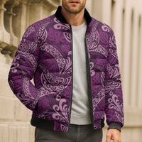 Royal Purple Monstera Bomber Puffer Jacket Polynesian Tribal Pattern LT01 - Polynesian Pride