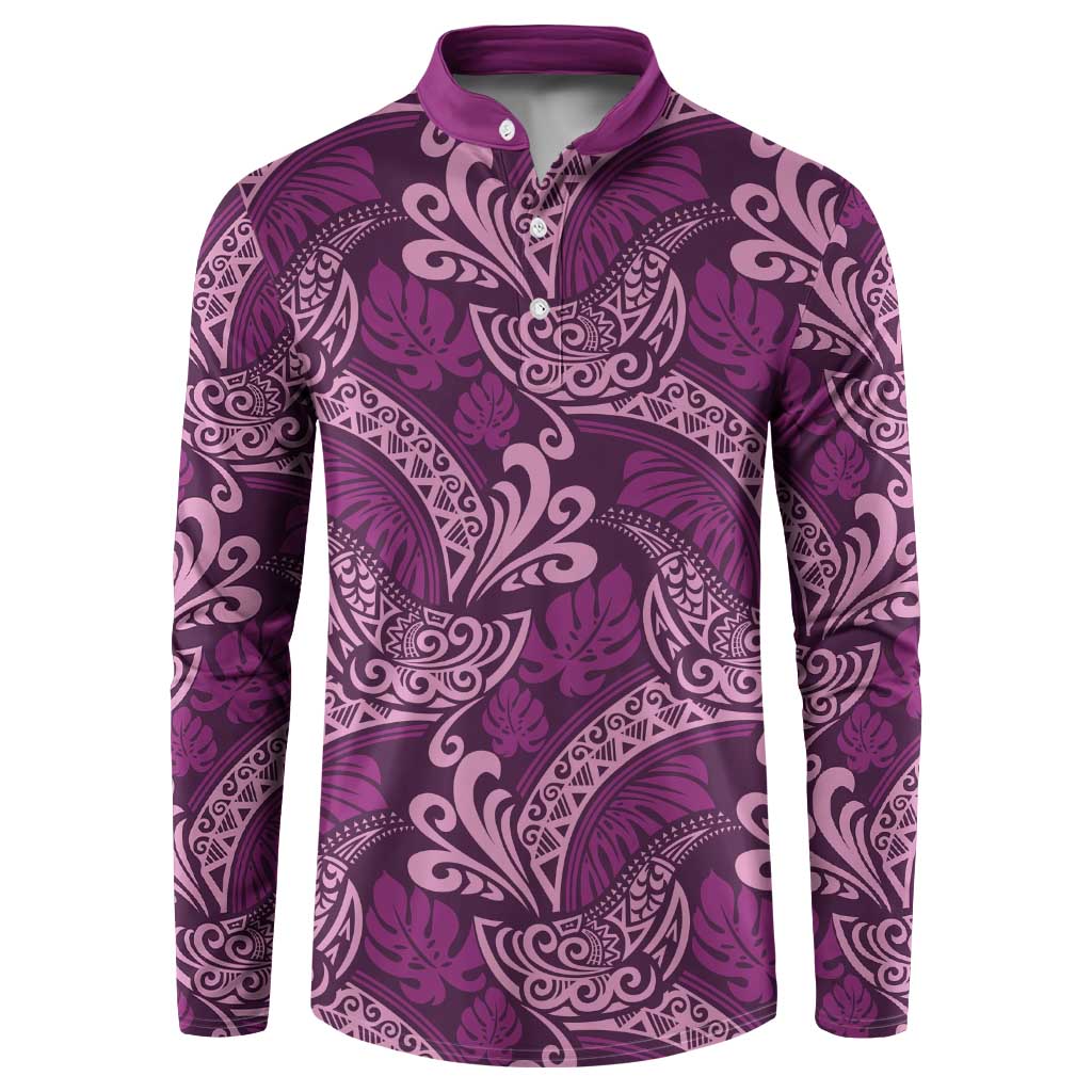 Royal Purple Monstera Button Sweatshirt Polynesian Tribal Pattern LT01 Purple - Polynesian Pride