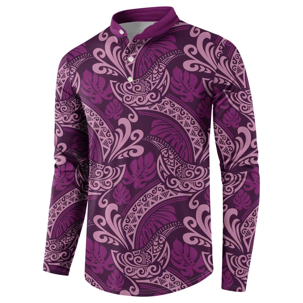 Royal Purple Monstera Button Sweatshirt Polynesian Tribal Pattern LT01 - Polynesian Pride