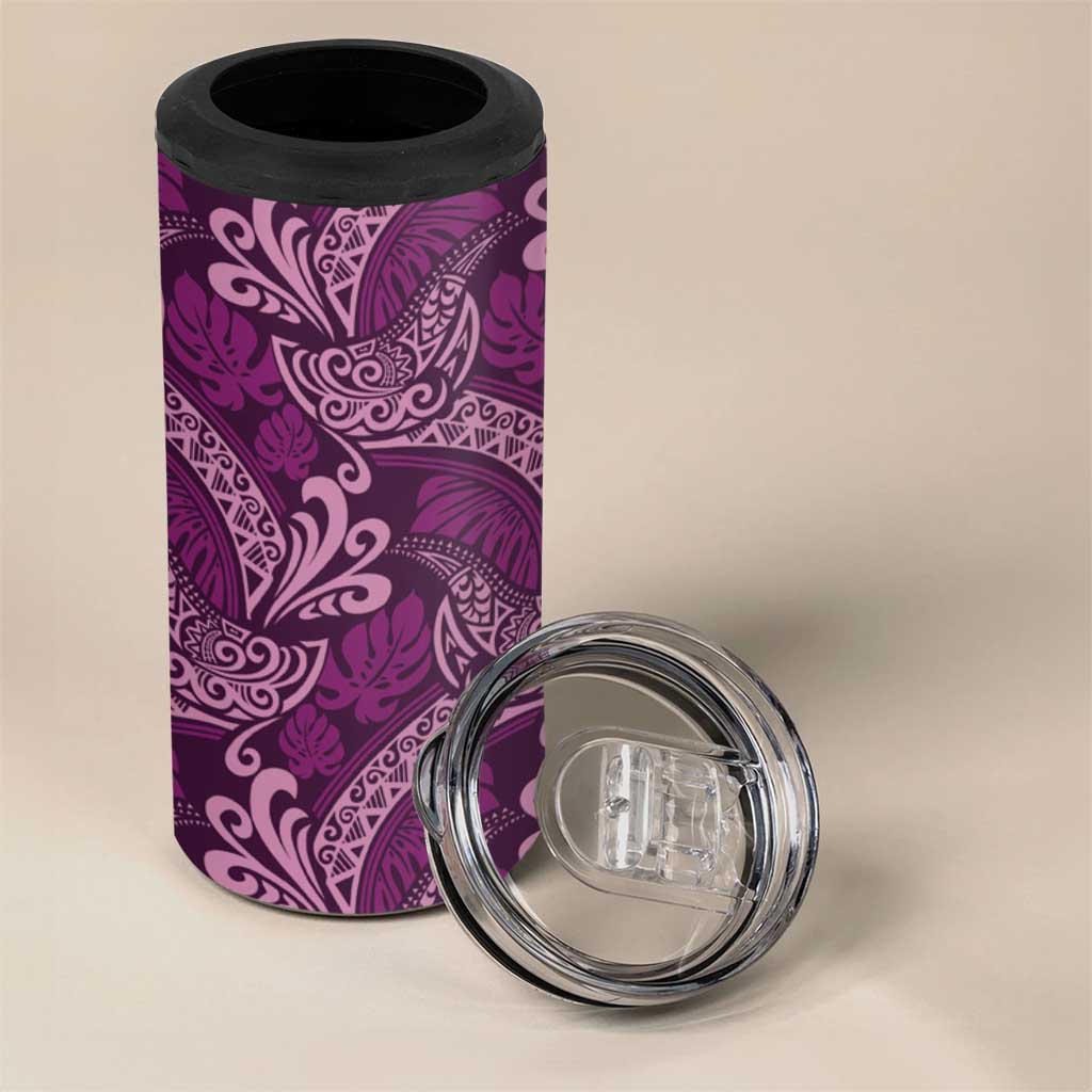 Royal Purple Monstera 4 in 1 Can Cooler Tumbler Polynesian Tribal Pattern LT01 - Polynesian Pride
