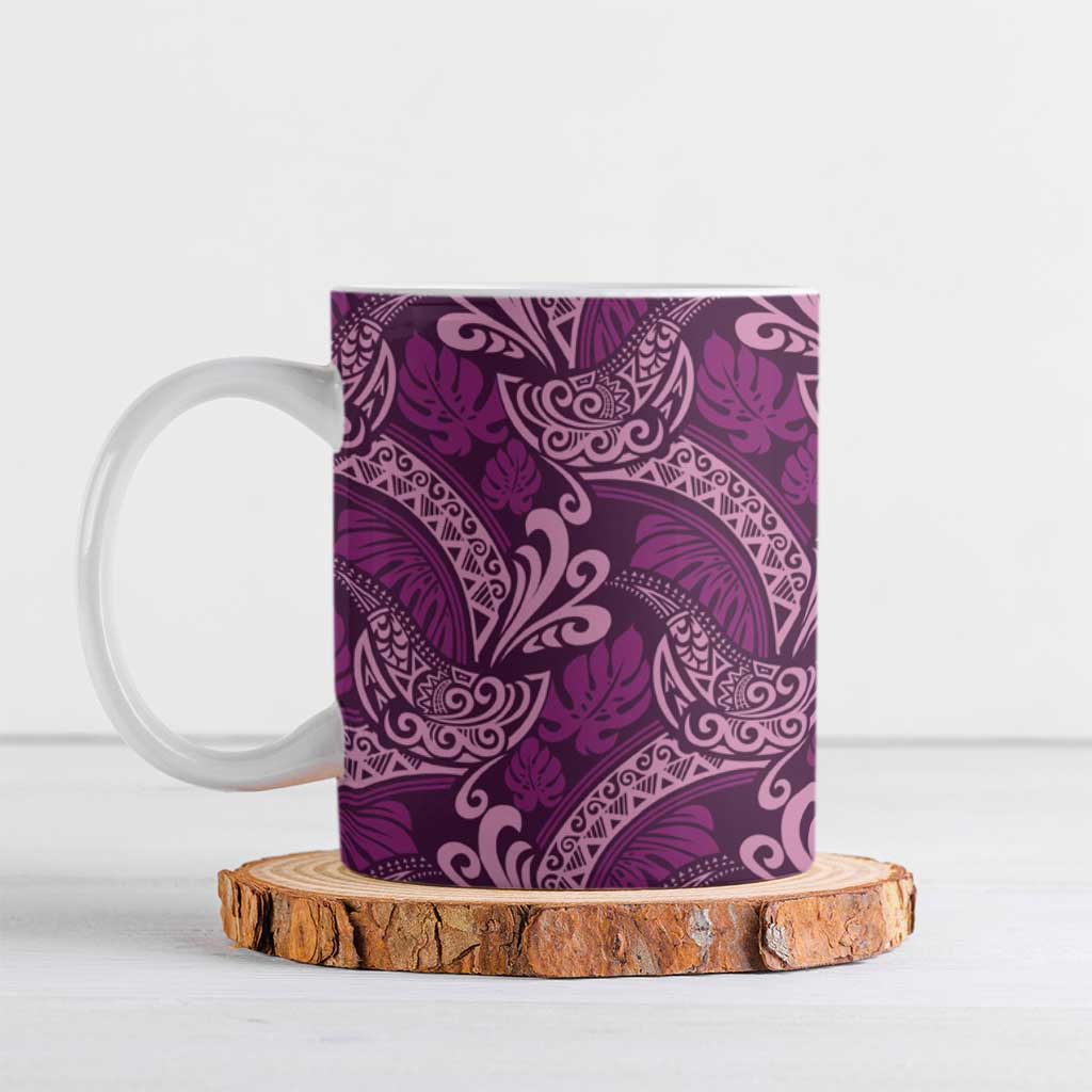 Royal Purple Monstera Ceramic Mug Polynesian Tribal Pattern - Polynesian Pride