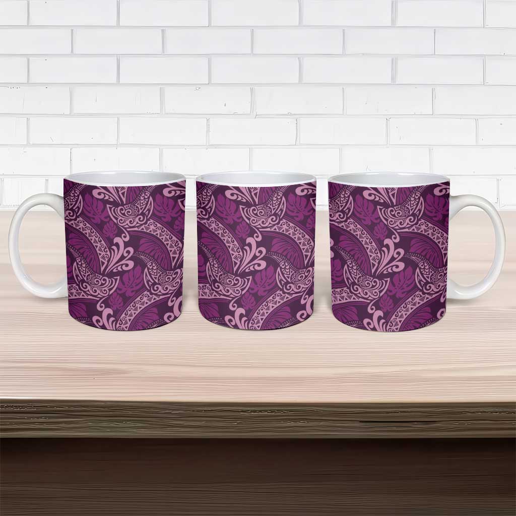 Royal Purple Monstera Ceramic Mug Polynesian Tribal Pattern - Polynesian Pride