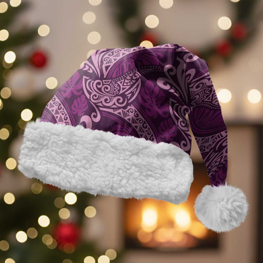 Royal Purple Monstera Christmas Santa Hat Polynesian Tribal Pattern LT01 With Fur Purple - Polynesian Pride