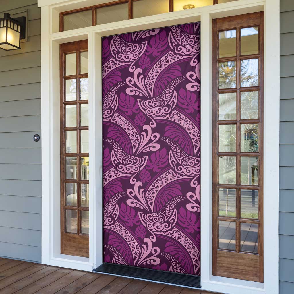 Royal Purple Monstera Door Cover Polynesian Tribal Pattern - Polynesian Pride