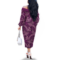 Royal Purple Monstera Family Matching Off The Shoulder Long Sleeve Dress and Hawaiian Shirt Polynesian Tribal Pattern - Polynesian Pride