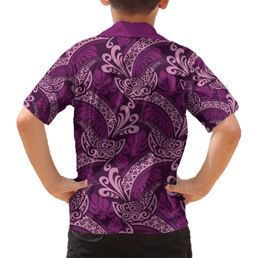 Royal Purple Monstera Family Matching Puletasi and Hawaiian Shirt Polynesian Tribal Pattern LT01 - Polynesian Pride
