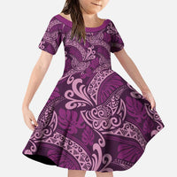 Royal Purple Monstera Family Matching Puletasi and Hawaiian Shirt Polynesian Tribal Pattern LT01 Daughter's Dress Purple - Polynesian Pride