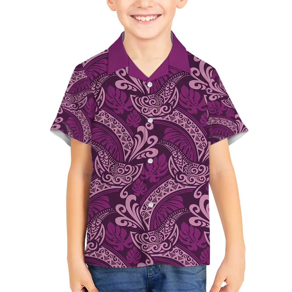 Royal Purple Monstera Family Matching Puletasi and Hawaiian Shirt Polynesian Tribal Pattern LT01 Son's Shirt Purple - Polynesian Pride
