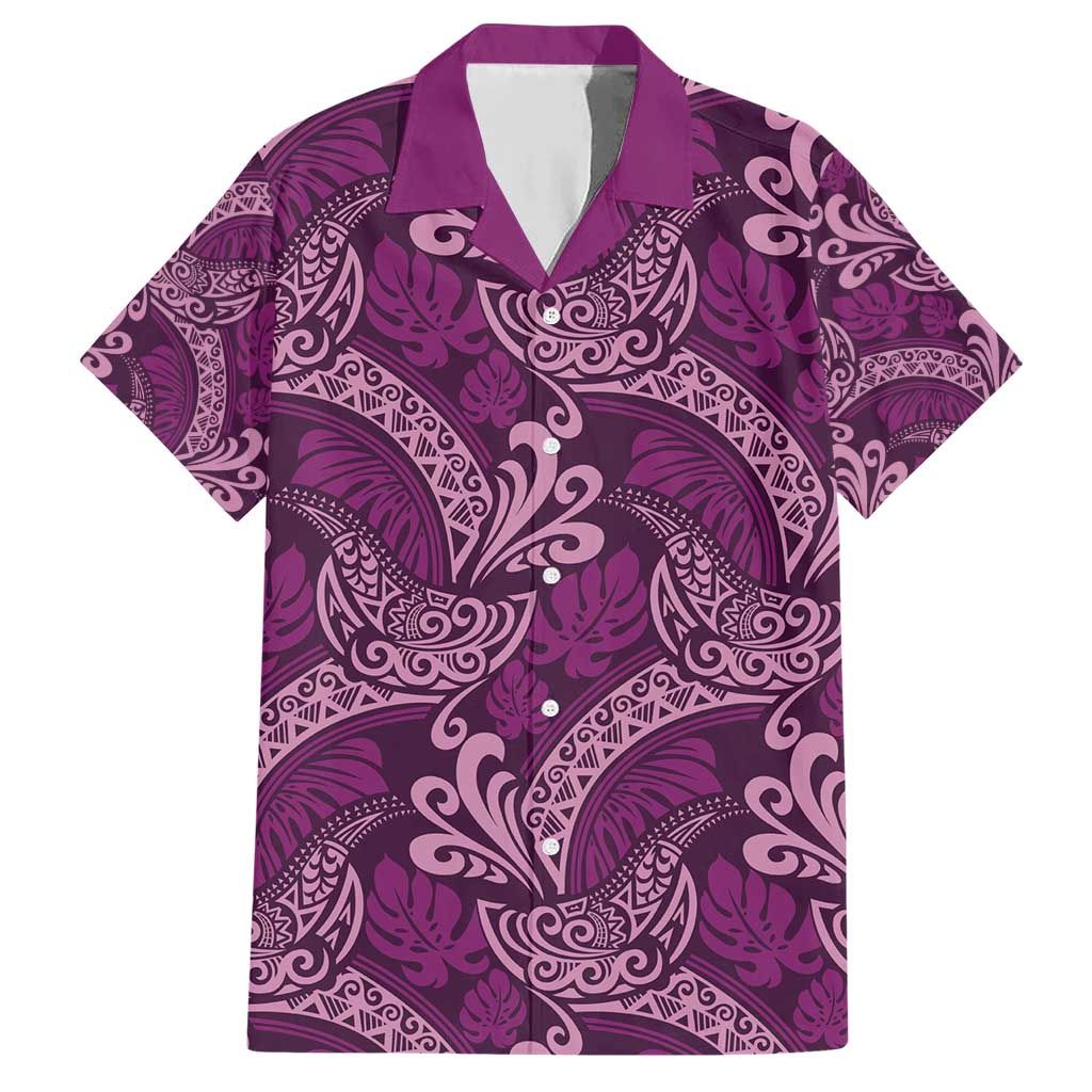 Royal Purple Monstera Family Matching Short Sleeve Bodycon Dress and Hawaiian Shirt Polynesian Tribal Pattern - Polynesian Pride