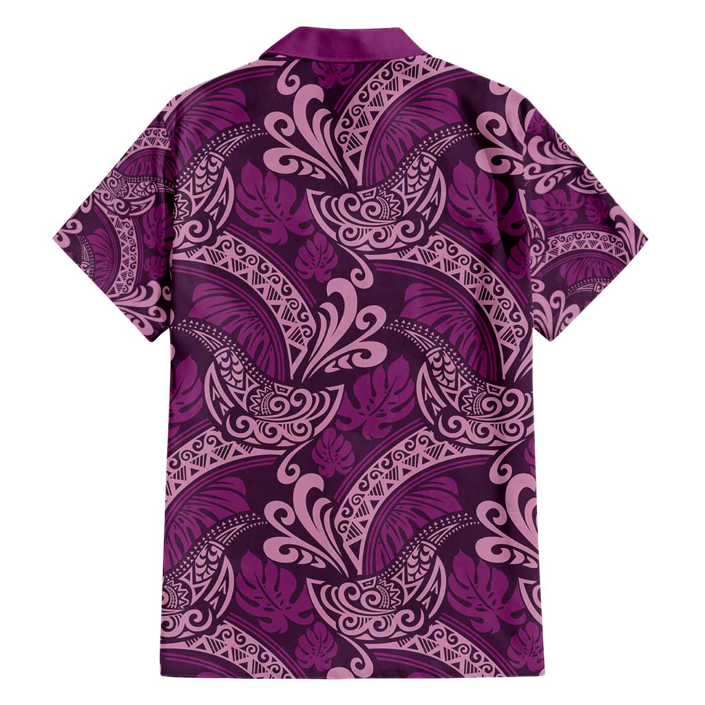 Royal Purple Monstera Family Matching Short Sleeve Bodycon Dress and Hawaiian Shirt Polynesian Tribal Pattern - Polynesian Pride
