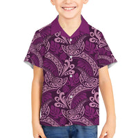 Royal Purple Monstera Family Matching Short Sleeve Bodycon Dress and Hawaiian Shirt Polynesian Tribal Pattern - Polynesian Pride