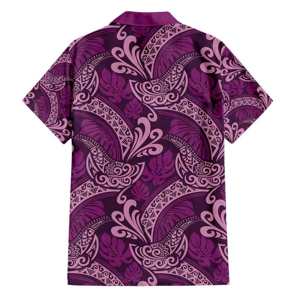 Royal Purple Monstera Family Matching Summer Maxi Dress and Hawaiian Shirt Polynesian Tribal Pattern - Polynesian Pride