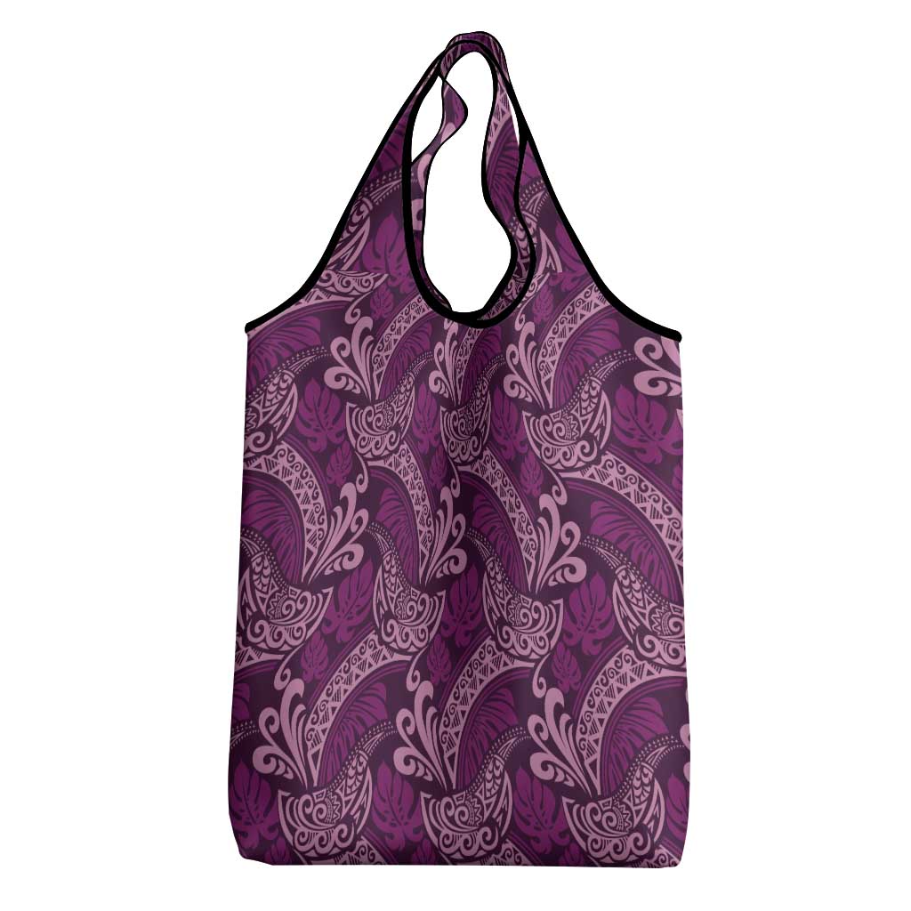 Royal Purple Monstera Grocery Bag Polynesian Tribal Pattern - Polynesian Pride