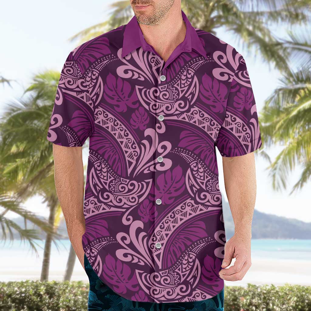 Royal Purple Monstera Hawaiian Shirt Polynesian Tribal Pattern - Polynesian Pride