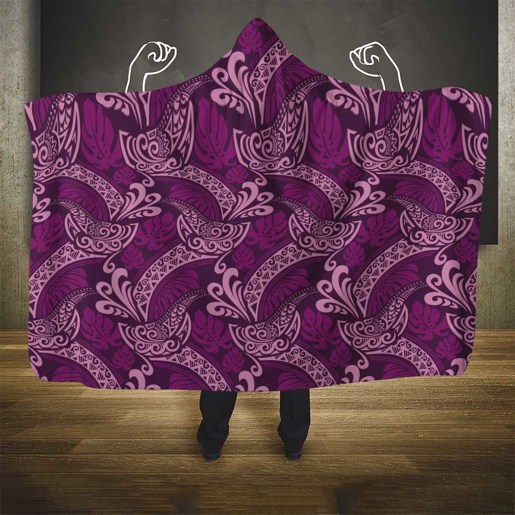 Royal Purple Monstera Hooded Blanket Polynesian Tribal Pattern LT01 - Polynesian Pride
